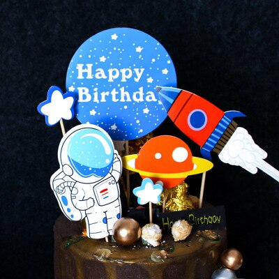 6 stk rumraket dem festdekoration rumskib cupcake toppers tegneserie astronaut ydre rum fest fødselsdagskage dekoration
