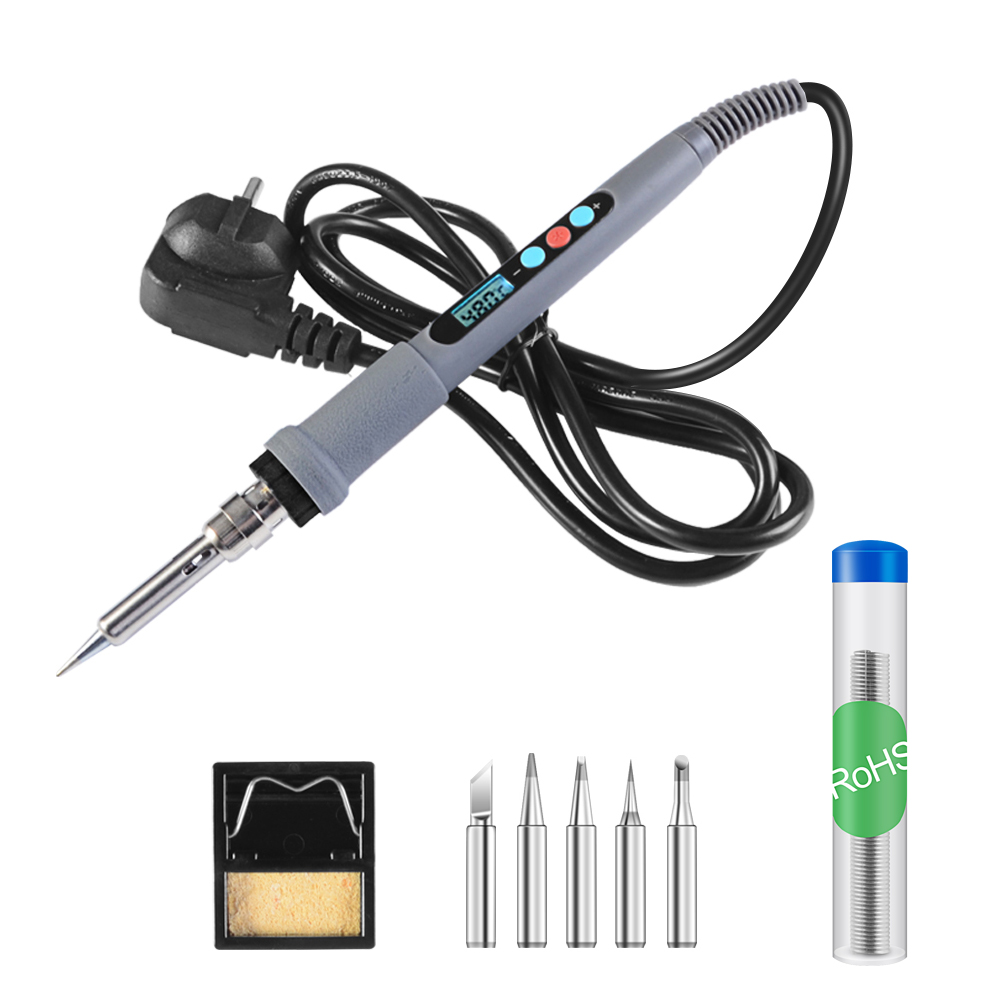 110V/220V 60W/90W Adjustable Temperature Electric Soldering Iron With 5 Soldering Tips Welding Heat Repair Tools: 90W Iron Kit / US