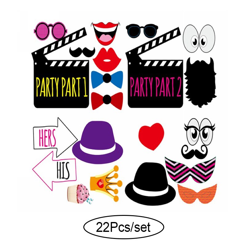 10-60 st diy-rekvisita till fotobås roliga mask glasögon mustasch läpp på pinne födelsedag brud bröllop dekoration fest tillbehör: 22 st set fest