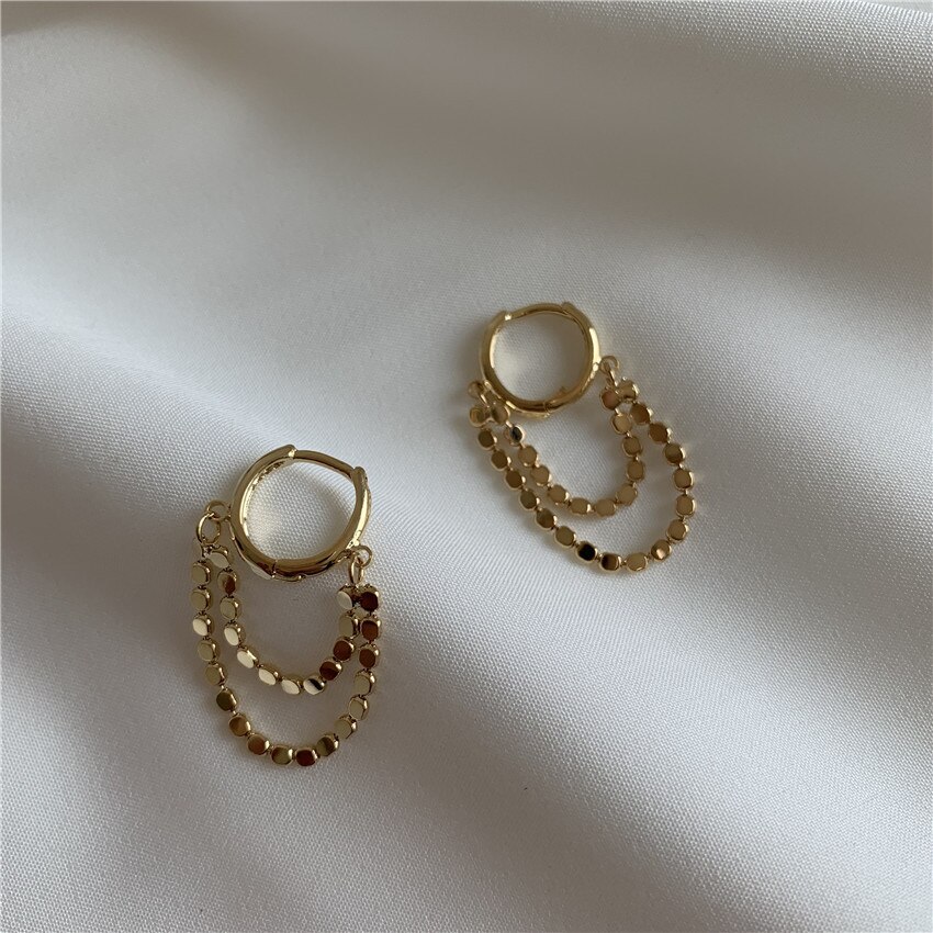 Double Layers Beads Gold Earrings Tassels Circle Geometric Earrings for Women Minimalist Small Hoop Earrings Party Jewelry