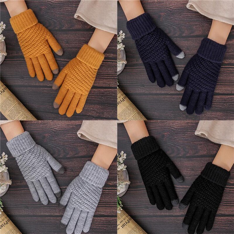 Winter touchscreen handschoenen dames heren warme stretch gebreide wanten imitatie wol lange vinger handschoenen dames haakwerk dikker