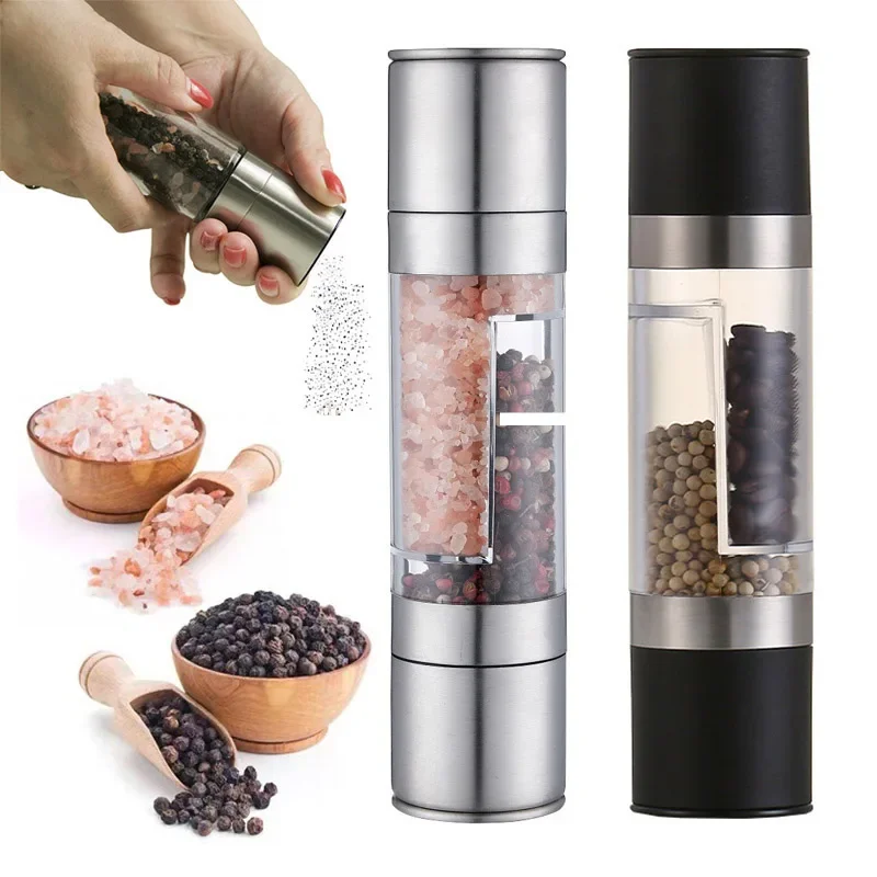Salt- og peberkværn 2 in 1 manuelle salt- og peberkværne i rustfrit stål med justerbar keramisk kværn krydderikværn køkkenredskab