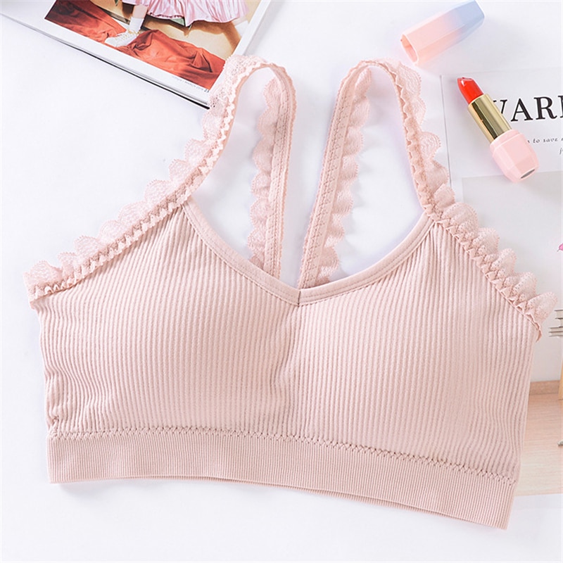 Lace Beauty Back Bra Thread Wrap-around Strapless Bralette Wire Free Chest Pad Sports Brassiere