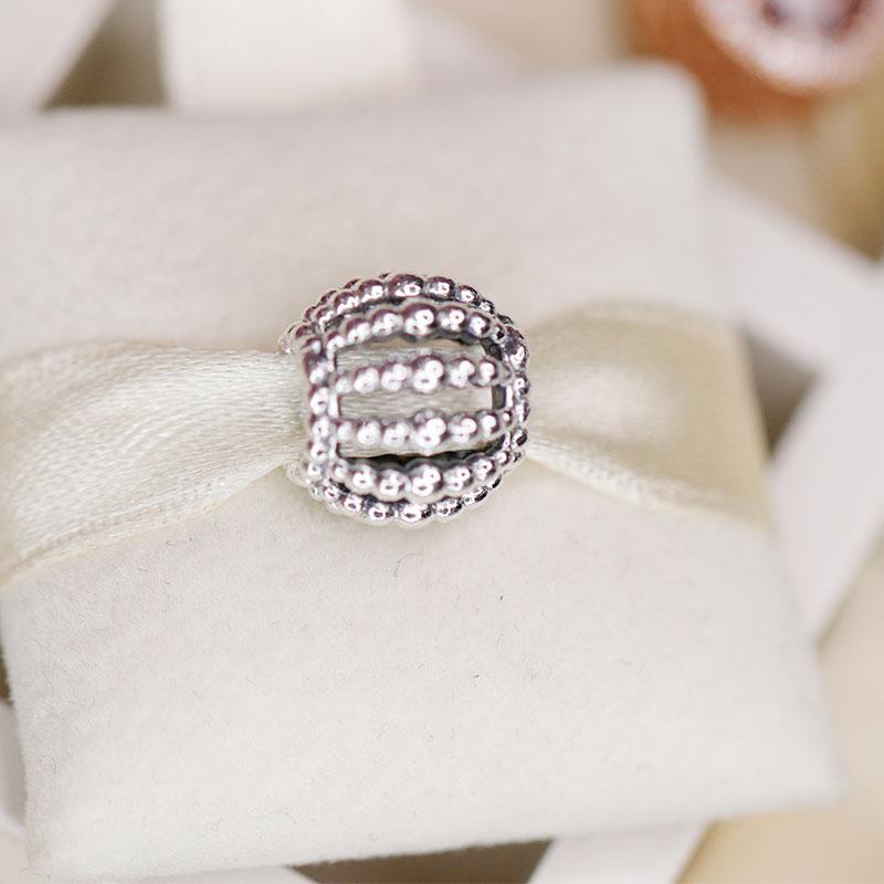 Valentine's Day 100% 925 Sterling silver Beaded Openwork Charms fit Pan Bracelets Bangles DIY for Women: Apricot