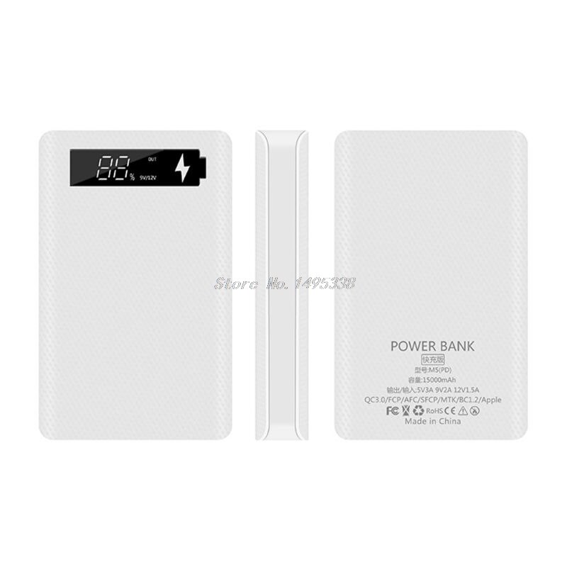 QC3.0 PD Quick Charge LCD Display DIY 5x18650 Battery Case Power Bank Shell Portable External Box without Battery: White