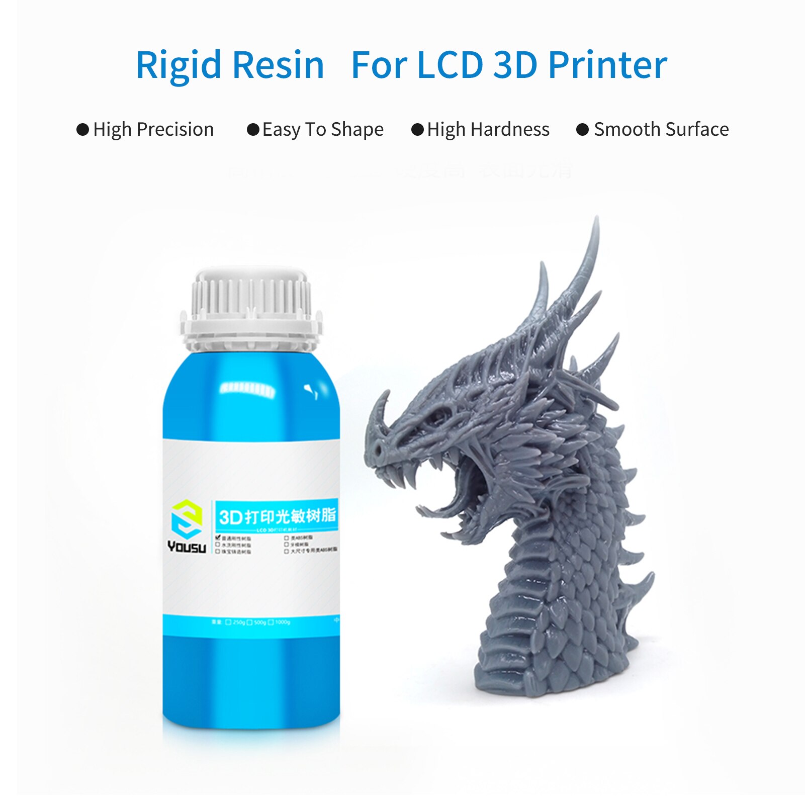 YouSu 3D Drucker Starren Harz 95D Härte Aluminium Flasche Flüssigkeit Druck Material für LCD 395-405nm Band LCD Drucker 1000g/500g