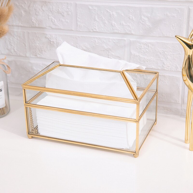 Practical Gold Glass Mirror Tissue Box Exquisite Glass Makeup Tissue Storage Box for Birthdays Christmas Weddings
