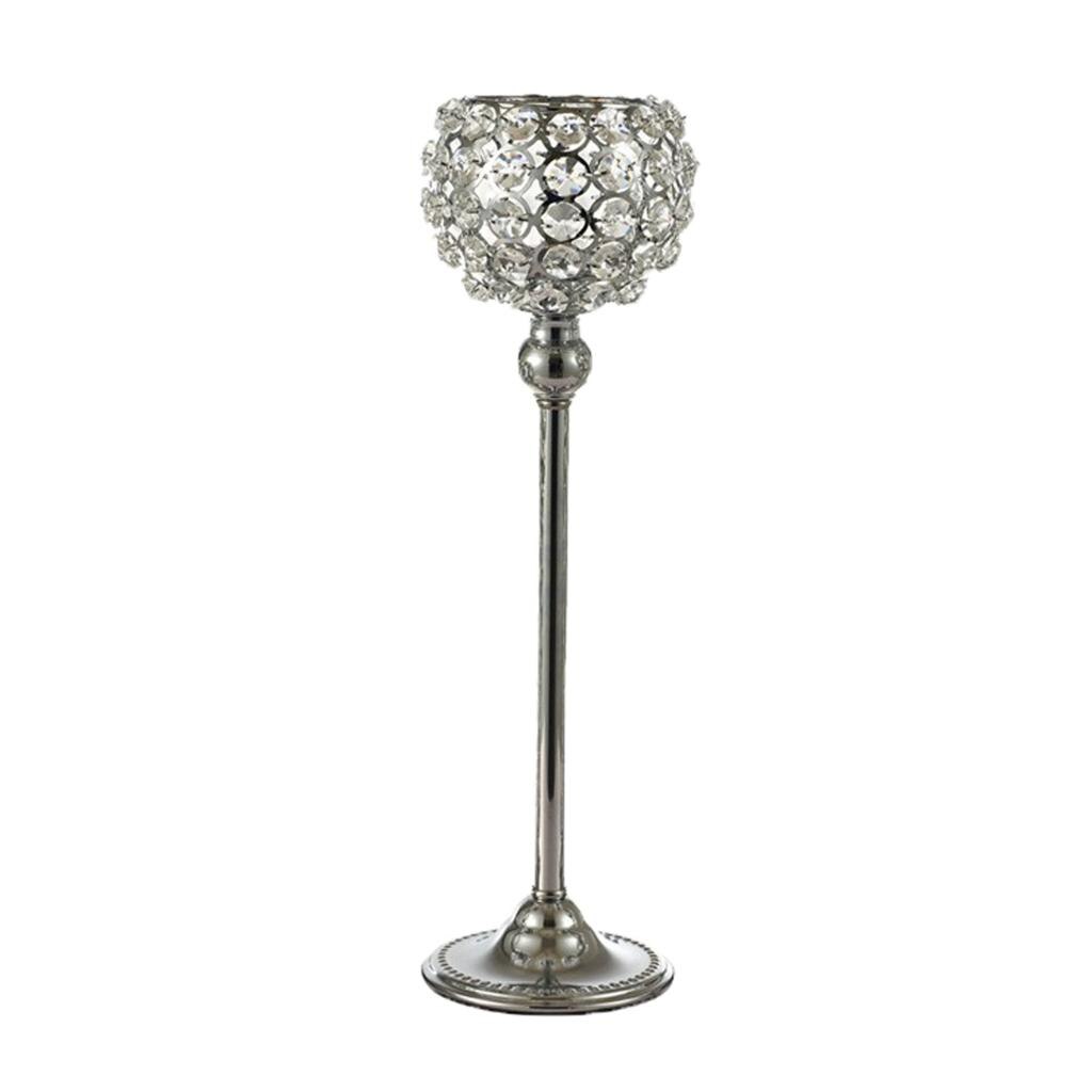 Krystall telys lysestake lysestake glass søyle lysestaker bryllup bord midtdeler fest hjemmedekorasjon: 35cm sølv