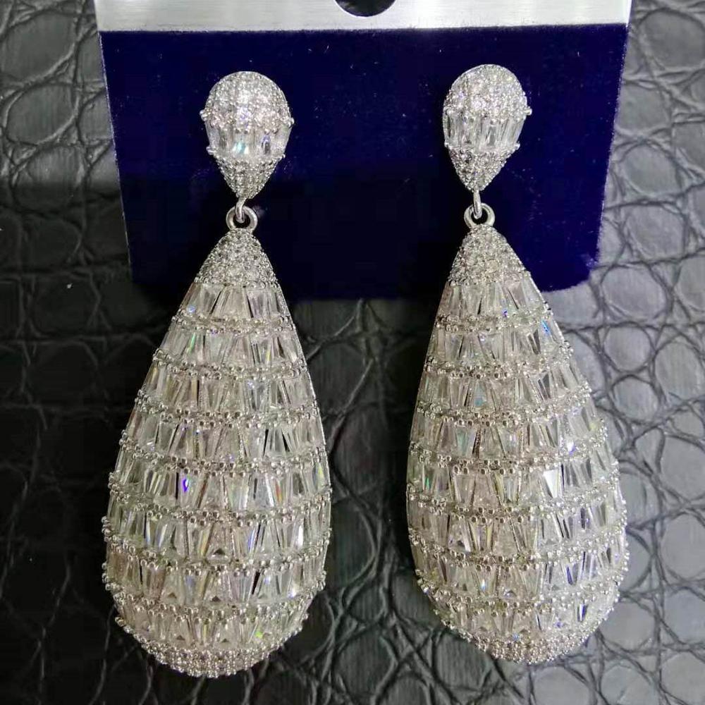 GODKI lujo circón cúbico de gota de agua nigeriano collar pendiente juegos de joyas para mujer boda Dubai indio conjuntos de joyería nupcial: Silver Earring