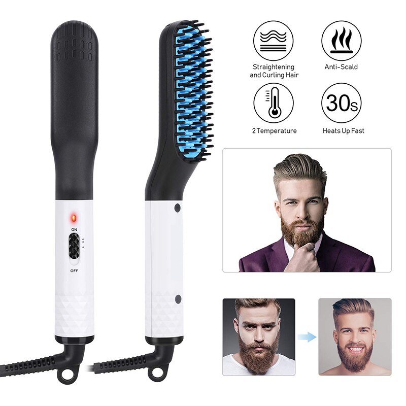 Peine de alisado de pelo eléctrico para hombre, cepillo alisador de barba, rizador de cerámica, peinador rápido