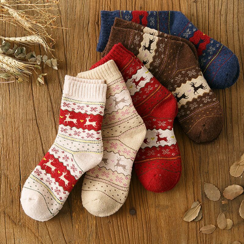 Vinter jul jul elg sokker tegneserie sokker. sjove sokker vinter damer varme sokker harajuku kawaii