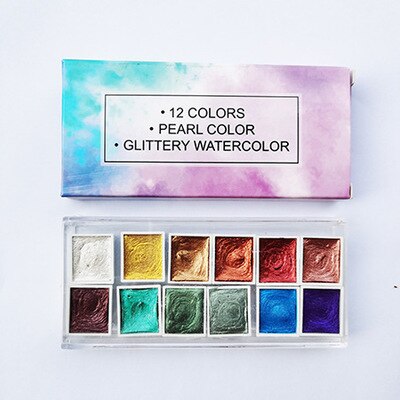 36/48 pearlescent color watercolor paint solid watercolor iron box metal painting set: 12 Color