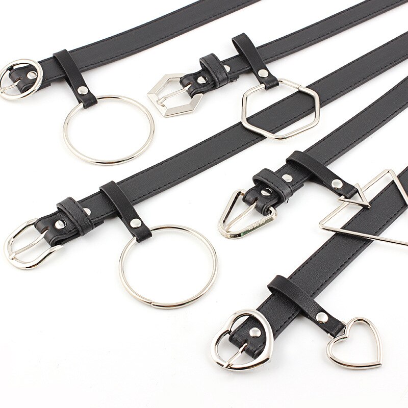 Ceinture en cuir PU pour femmes, boucle ardillon en forme de cœur, rond, Triangle, géométrique