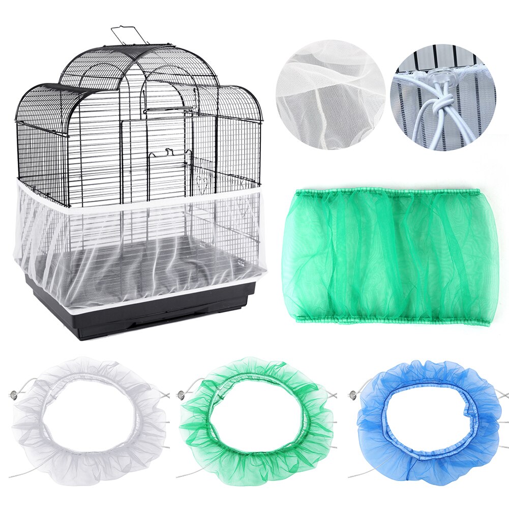 Nylon Mesh Bird Cage Cover Shell Skirt Net Easy Cleaning Seed Catcher Guard Bird Cage Accessories Airy Mesh Parrot Bird Cage Net