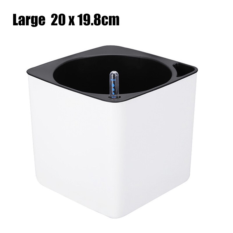 Maceta de plástico de autorriego para escritorio, maceta Rectangular cuadrada para plantas, con indicador de nivel de agua, para oficina y jardín: L White