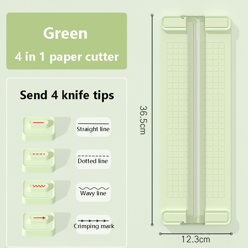 Cortador de papel bidireccional 4 en 1, cortador de papel manual para oficina, enviar 4 cabezales, para escuelas, oficinas y hogares, 1 ud.: Verde claro