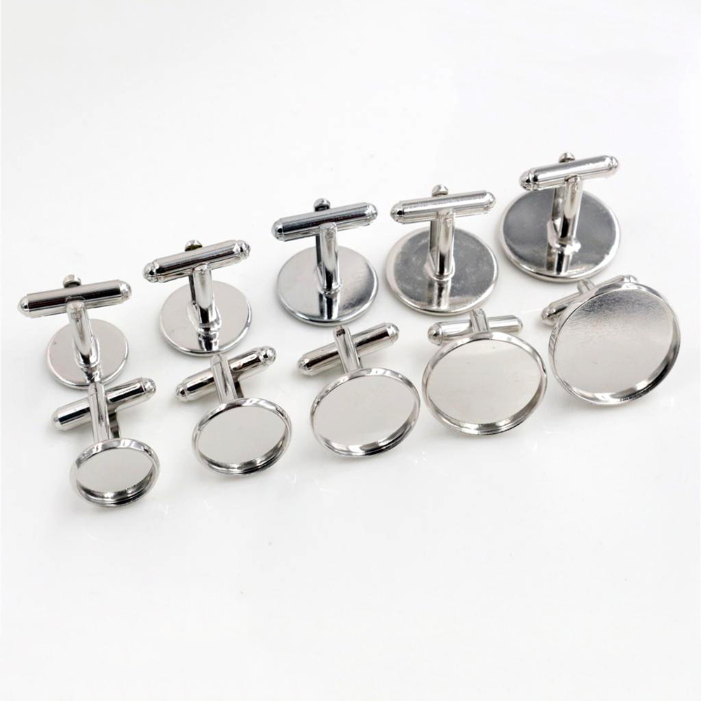 10 sztuk/partia 10mm 12mm,14mm,16mm,18mm,20mm, 6 kolory Plated miedzi spinki baza spinki do mankietów Link ustawienia Cabochon Cameo baza: 18mm / Rhodium