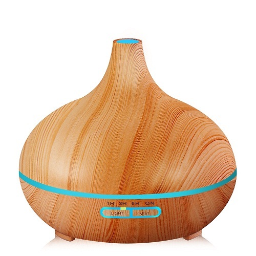 550ML Electric Aroma Diffuser Air Humidifier Essential Oil Diffuser Ultrasonic Remote Control Color LED Lamp Mist Maker Car HOME: Light wood grain / US