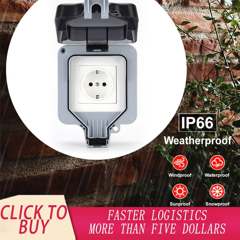 IP66 Waterproof Outdoor Accessories Wall Socket 16A Universal Switched Socket Outside Use Electrical Socket Multitools