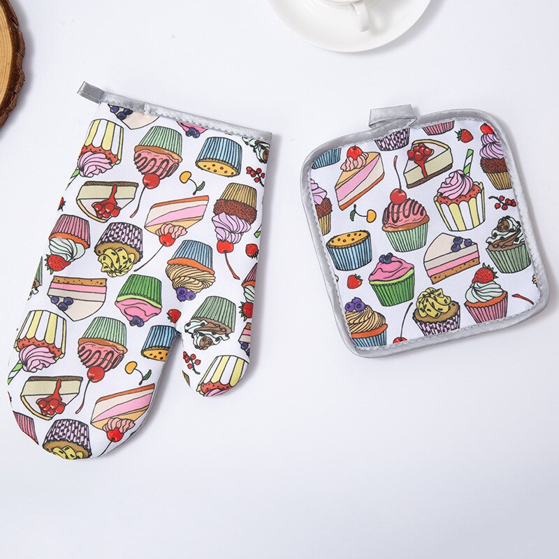 2 stk mikrobølgehanske gryteklut bakeware søt tegneserie sklisikkert kjøkken matlaging polyesterhansk bakervarer bbq varmebestandig ovnvotter: 1