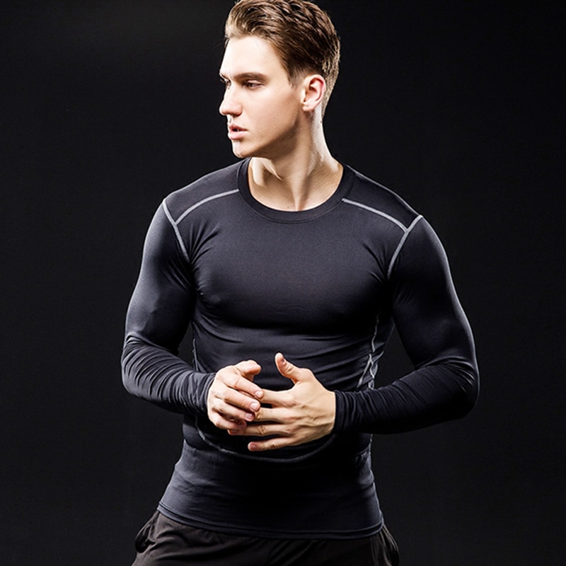 Mænd fitnesscentre tøj fitness kompression mandlige toppe bodybuilding langærmet tshirt rashguard hurtigtørrende t-shirts uvprotector