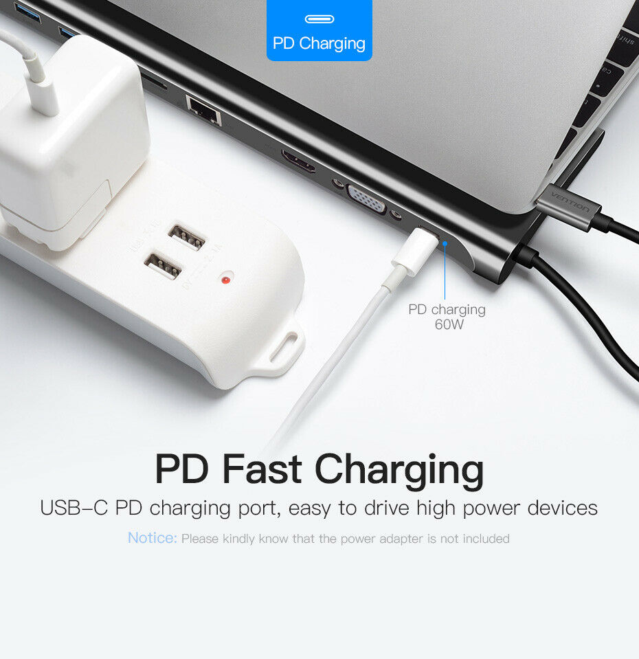 10 in 1 Multi USB C HUB to HDMI VGA USB 3.0 RJ45 3.5mm Audio Adapter for MacBook Type C HUB for Samsung S8 Huawei Mate 10