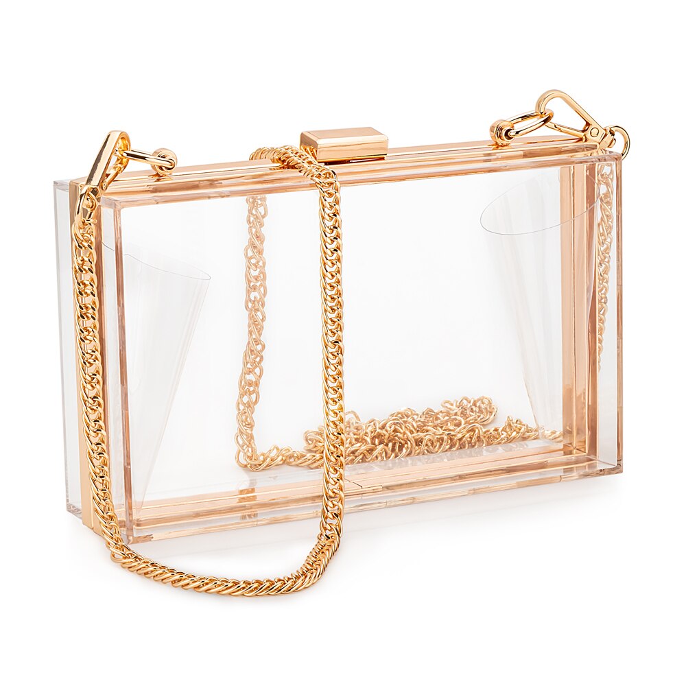 Bolso de mano transparente de acrílico para mujer, bandolera de hombro con correa de cadena extraíble, bolso cruzado para chica, de noche: Gold-A