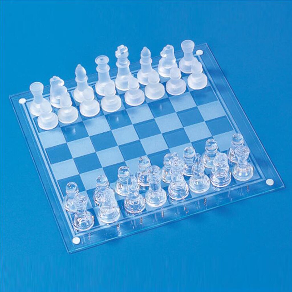 Exquisite Glass Chess Game Set, Solid Glass Chess Pieces and Crystal Mirror Chess Board for Young Adults