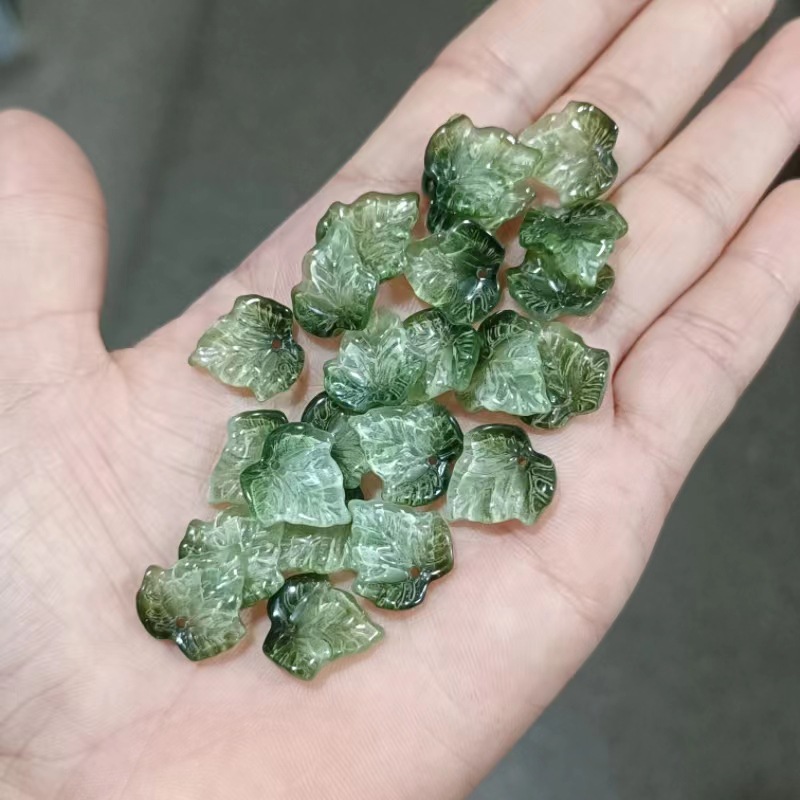 20 piezas hojas de calabaza de 15MM, cuentas de Murano, cuentas de cristal de flores de Color degradado múltiple para fabricación de joyería, accesorios DIY hechos a mano: Verde