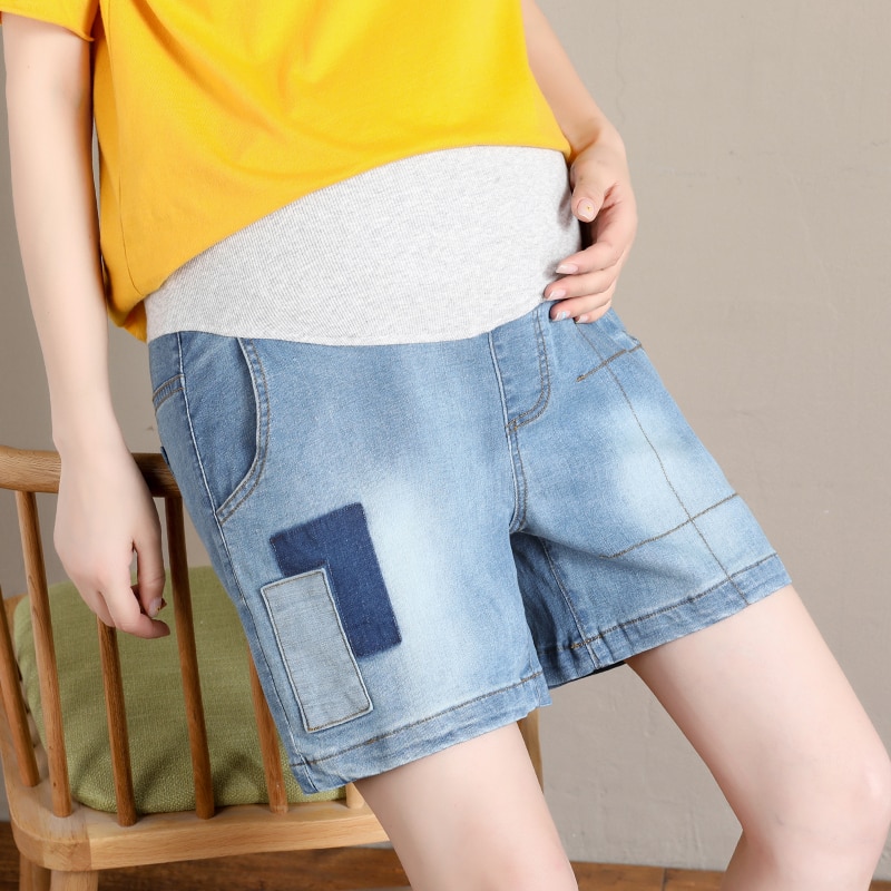 Jean de grossesse pour femmes enceintes | Short de maternité d'été en Denim uni, grande taille
