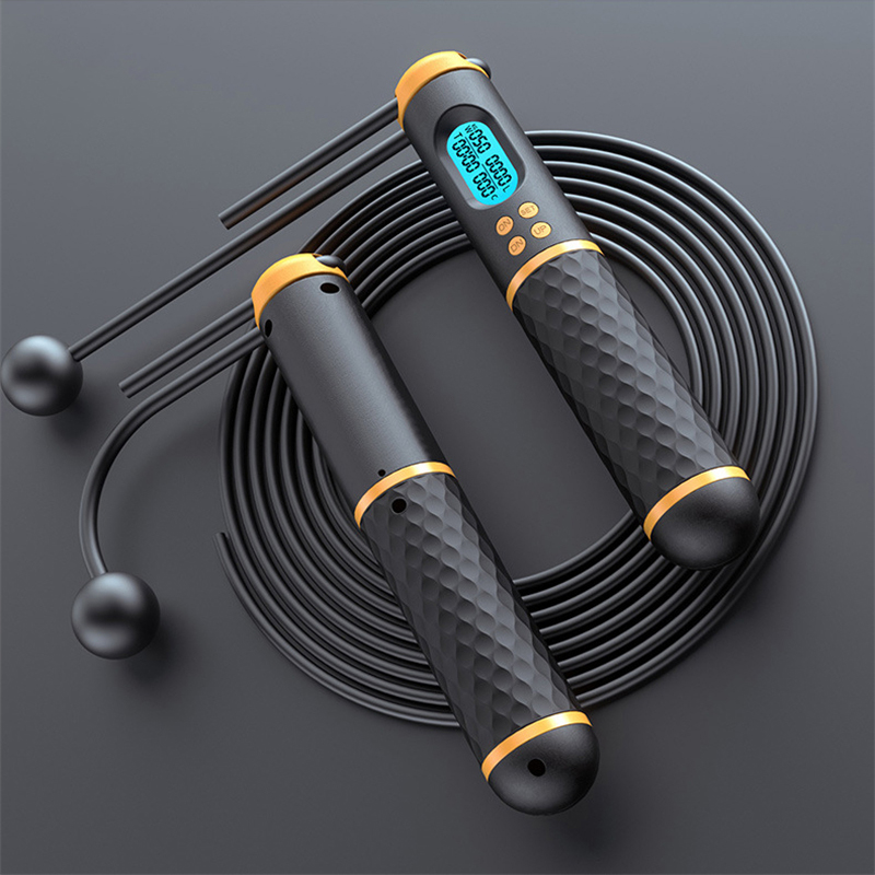 Jump Rope Counter Speed Digital Jump Rope Crossfit Gewichtsverlies Draadloze Springtouw Professionele Oefening Fitness Apparatuur: Black-yellow