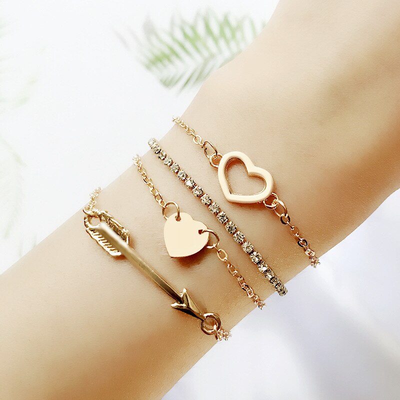 Modyle Bohemian Leaves Knot Round Chain Opening Gold Bracelet Set Women Apparel Jewelry Valentines Day: 82806