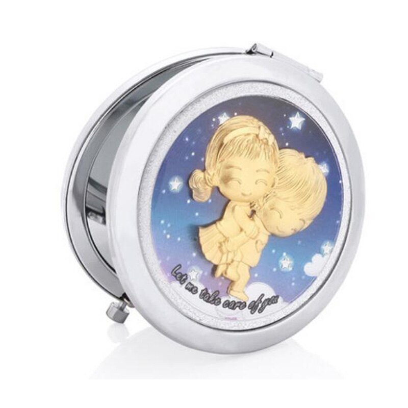 Asklove maquillage Miroir feuille d'or Miroir Portable pliant maquillage or Miroir envoyer amant petite amie cosmétiques miroirs: Care you B-Silver