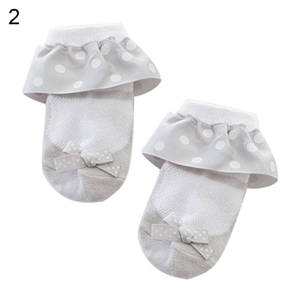 1 paar katoenen prinsessensokken met stippenprint en strik voor babymeisjes, herfst/winter antislip katoenen prinsessensokken: S  2