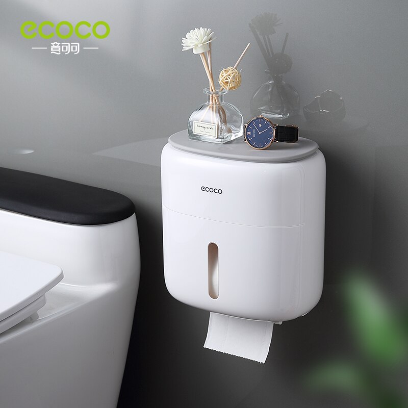 ECOCO Wall Mounted Waterproof Toilet Paper Holder Shelf Multifunctional Storage Box for Toilet Paper Bathroom Toilet Accessories: double-deck grey