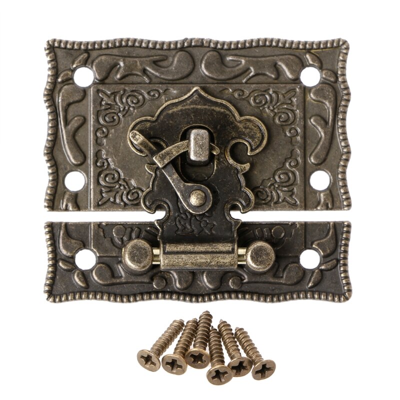 55mm x 47mm Style Vintage loquet boîte en bois moraillon tampon coffre serrure Bronze ton Antique