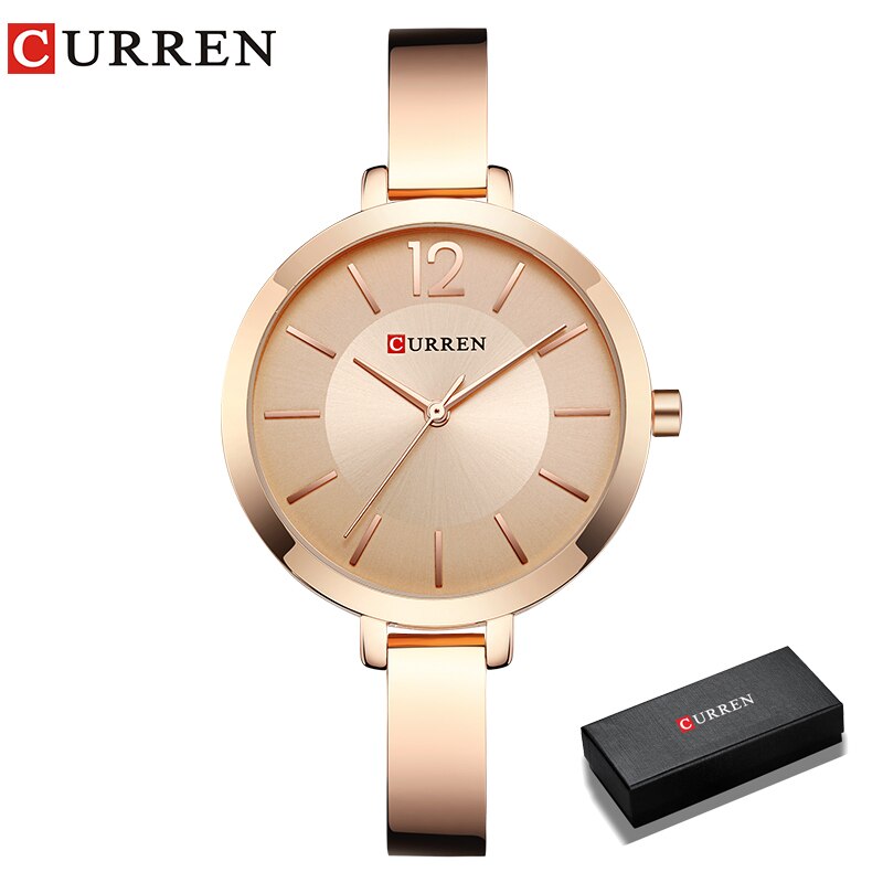 CURREN Gold Women Watches Stainless Steel Ultra thin Quartz Watch Woman Romantic Clock Women&#39;s Watches Montre Femme: rose box