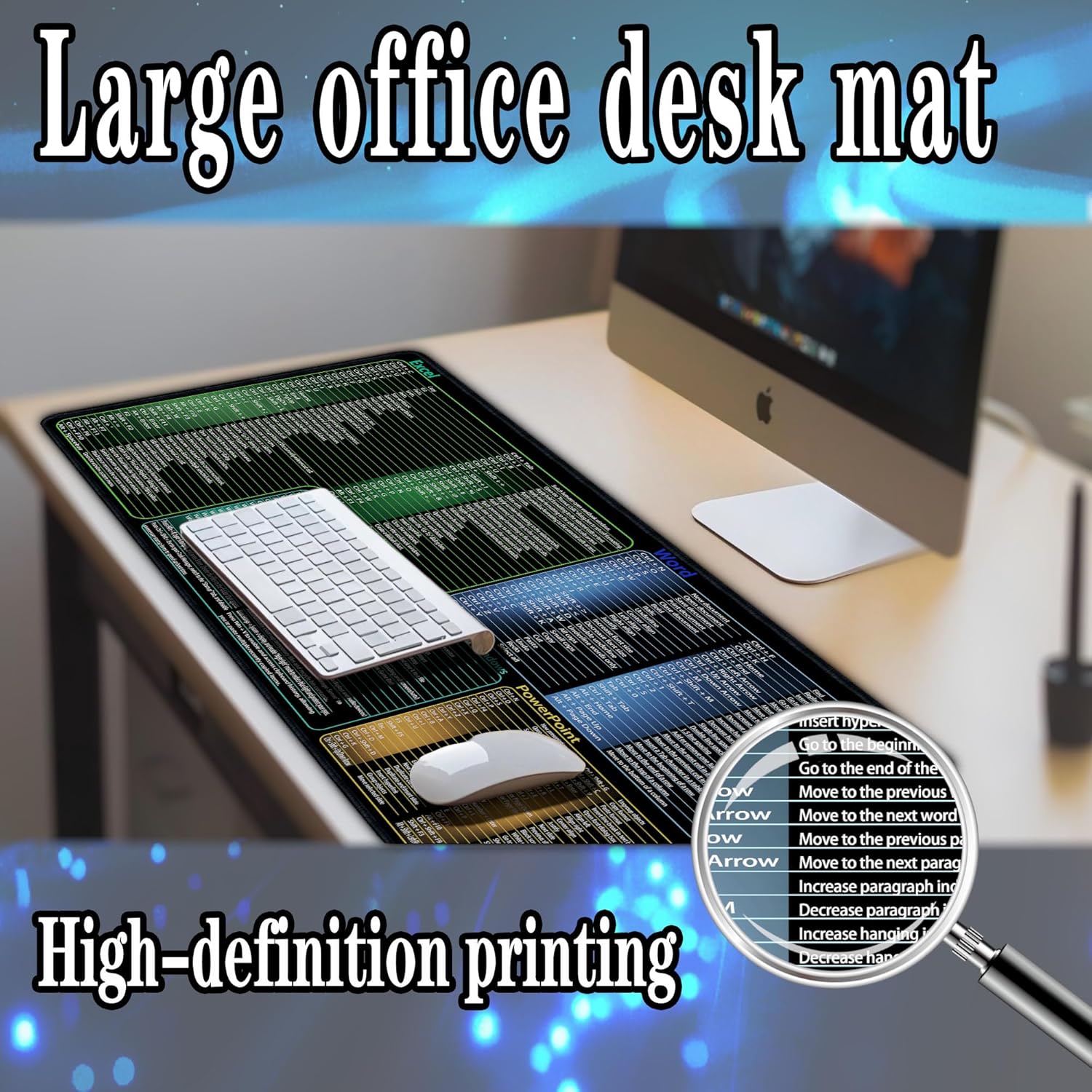 Excel&Word&Windows&powerpoint Cheat Sheet Mousepad, Extra Office Desk mat, Office Keyboard Shortcuts Mouse Pad