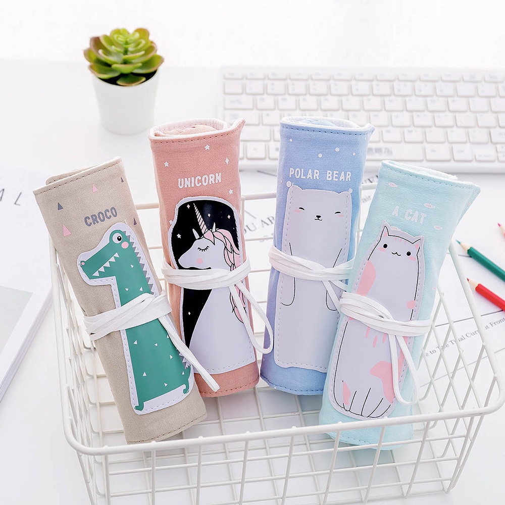 Estuche de lápices de unicornio para niñas, niños, lápices escolares enrolladas, bolsa de lápices, pluma portátil, caja de suministros para la escuela, Material Escolar