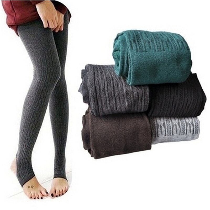 Vinter varme skinny tights trend kvinder dame strikke tights høj elastik super slanke kvinders tykke tights