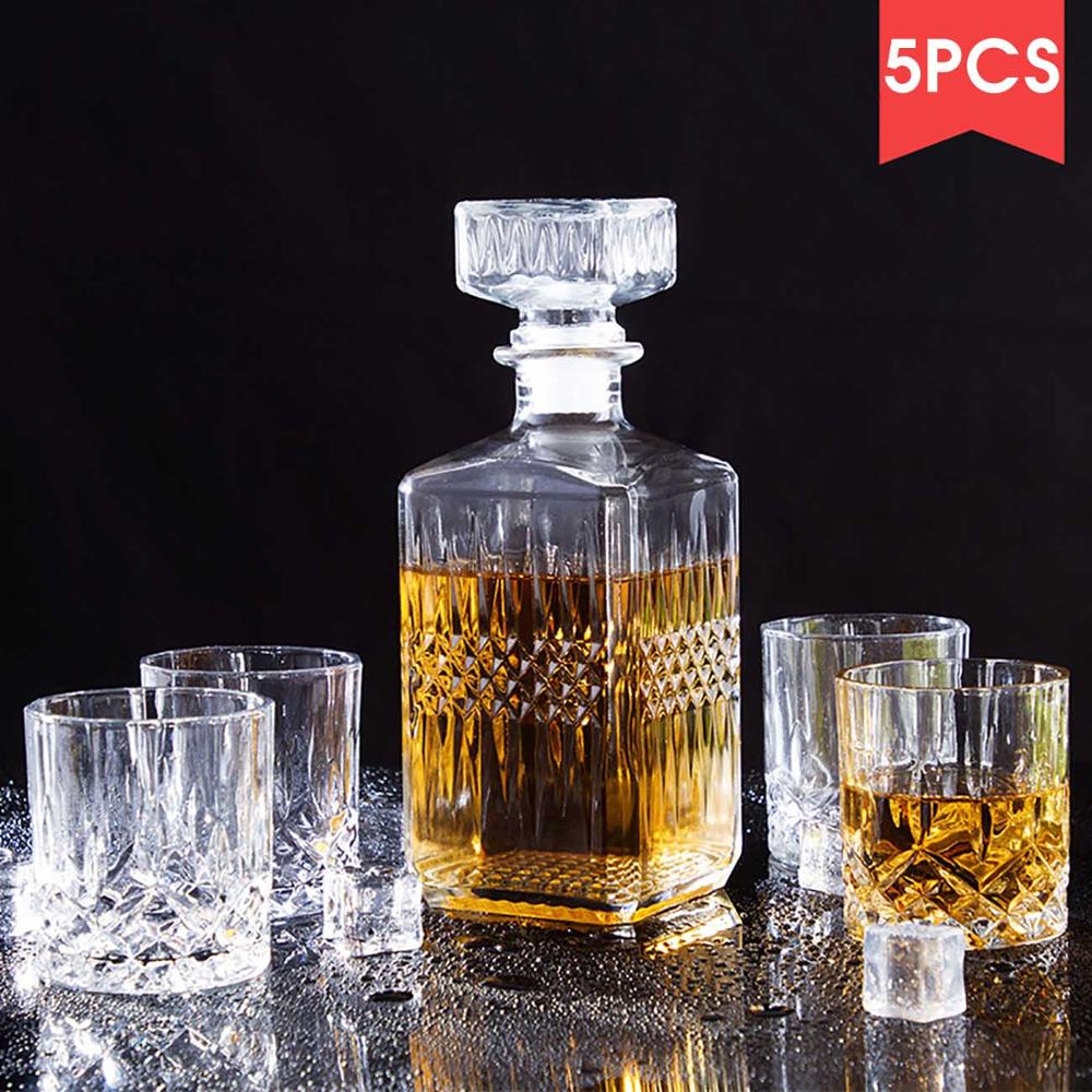 5 Stks/set Glas Decanter Wijn Separator Set Huishouden Rode Witte Wijn Glas Cup Whisky Likeur Schenker Thuis Bar Vodka Bier fles: A