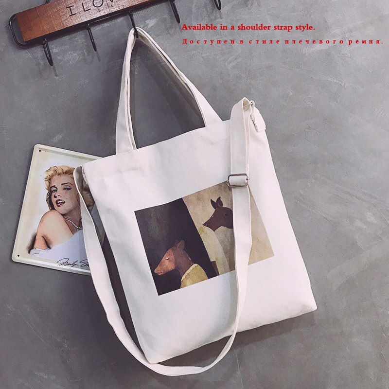 For Women Large capacity Ladies Canvas Shoulder Bags Shopping Bag Tote Crossbody Bags Purses Casual Handbag Eco Shopper sac: white 02