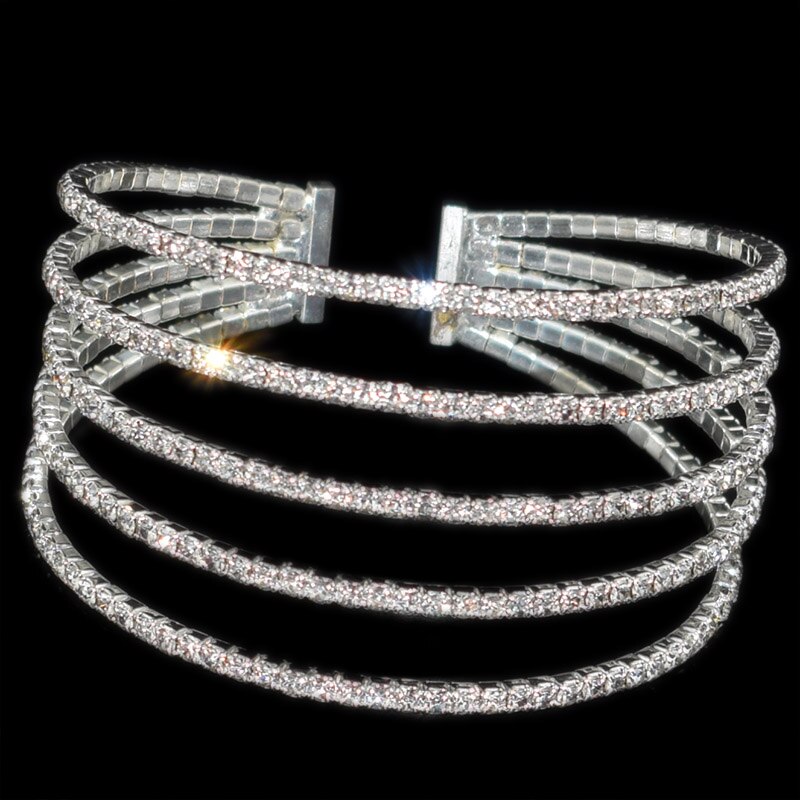 Bracciale elegante classico braccialetti aperti bracciale da donna con strass bracciale in cristallo rosso oro bracciale da sposa gioielli da sposa: SZ-5row-argento