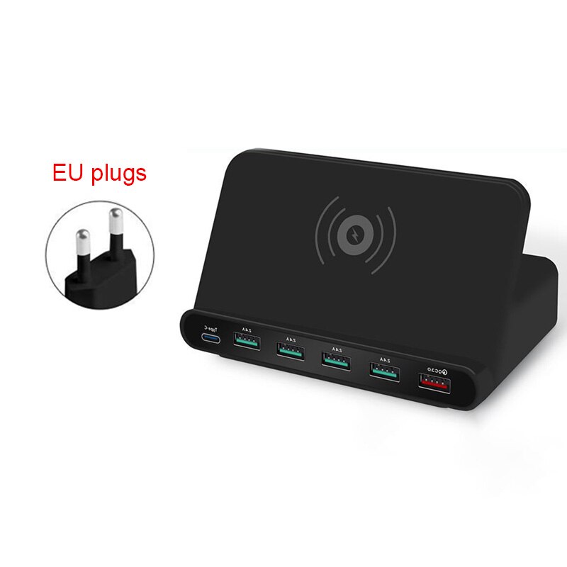 Multi-Port Usb Charger Draadloos Opladen Dock Type C QC3.0 Port Smart Snel Opladen Draagbare Reizen Snelle Charger Us Eu uk Plug: White / eu