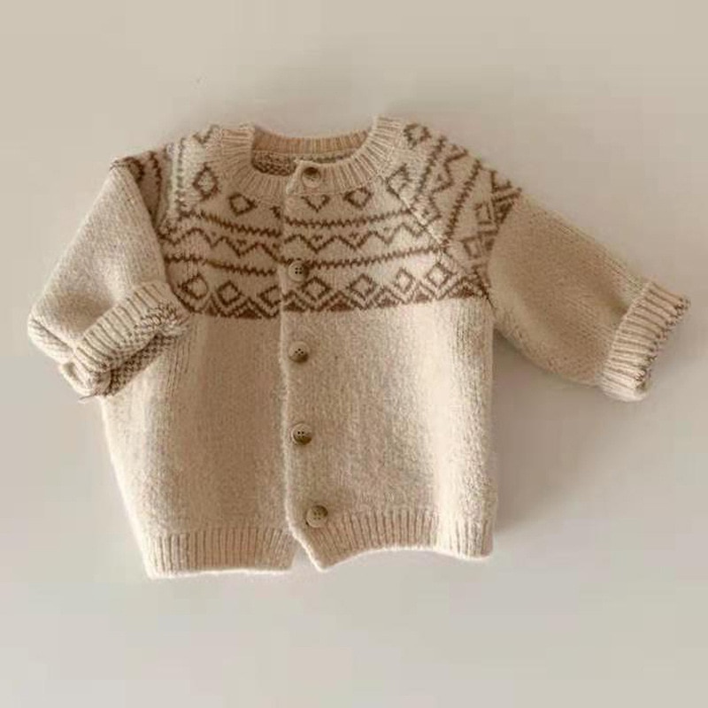 Baby Sweater Girls Boys Winter Spring Knitted Cardigan Korea Style Beige Brown Knit Baby Clothes Infant Born Top Outfit