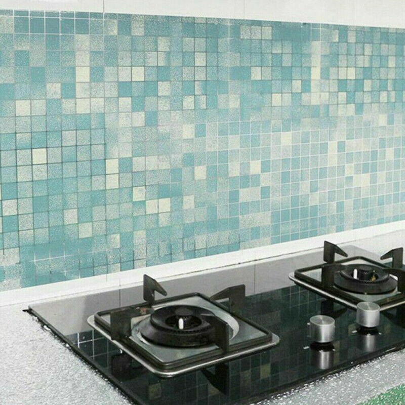 Waterdichte Olie-Proof Zelfklevende Aluminiumfolie Muursticker Home Keuken Decoraties