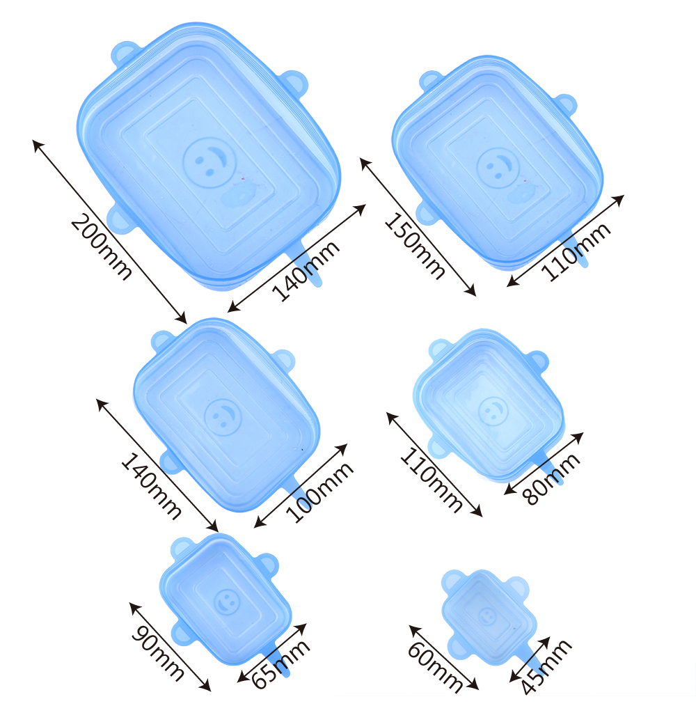 6 Pieces/Set Reusable Silicone Food Seal Wrap Square Shape Silicone Stretch Lids Keeping Food Fresh Cover Bowl Pot Lid
