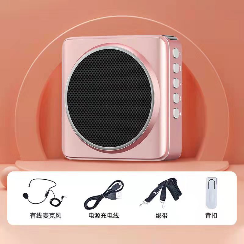 Wireless Speaker Portable Voice Amplifier with Microphone Headset Guide Microphone Teacher Bluetooth Speaker Support FM Radio: Pink-Wired