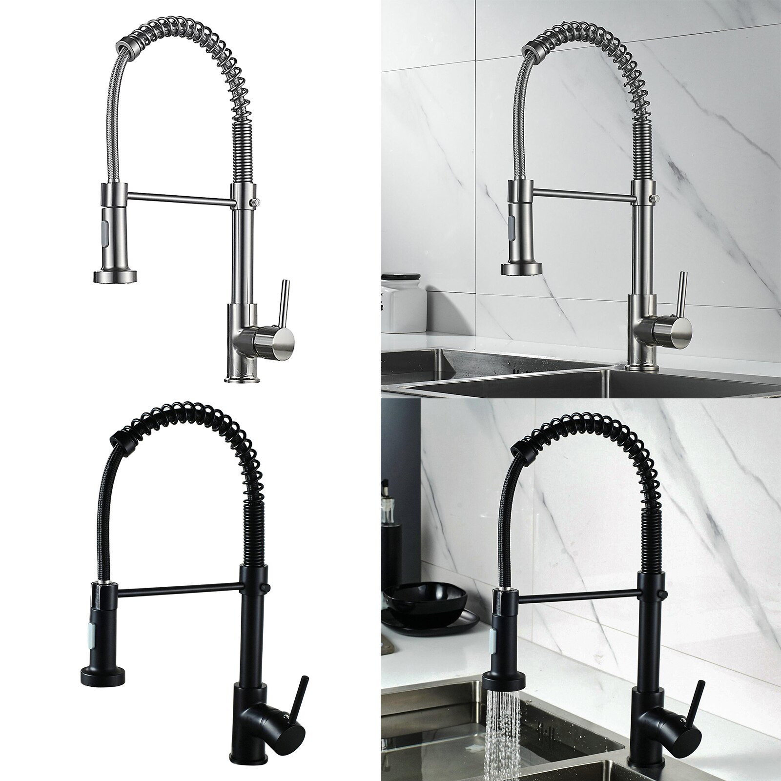Swivel Sink Mixer Sprayer Modern Kitchen Tap Single Lever Dual Ways Spout Pull Down Faucet