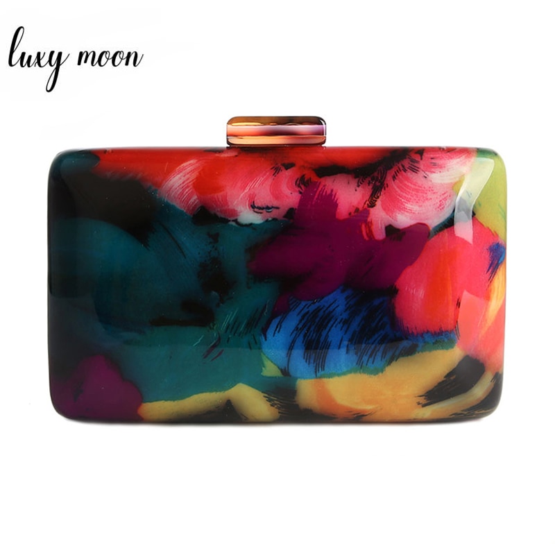 Pochette acrylique femme sacs de soirée sac acrylique impression colorée modèle aléatoire femmes sac à bandoulière embrayages sac à main ZD1163